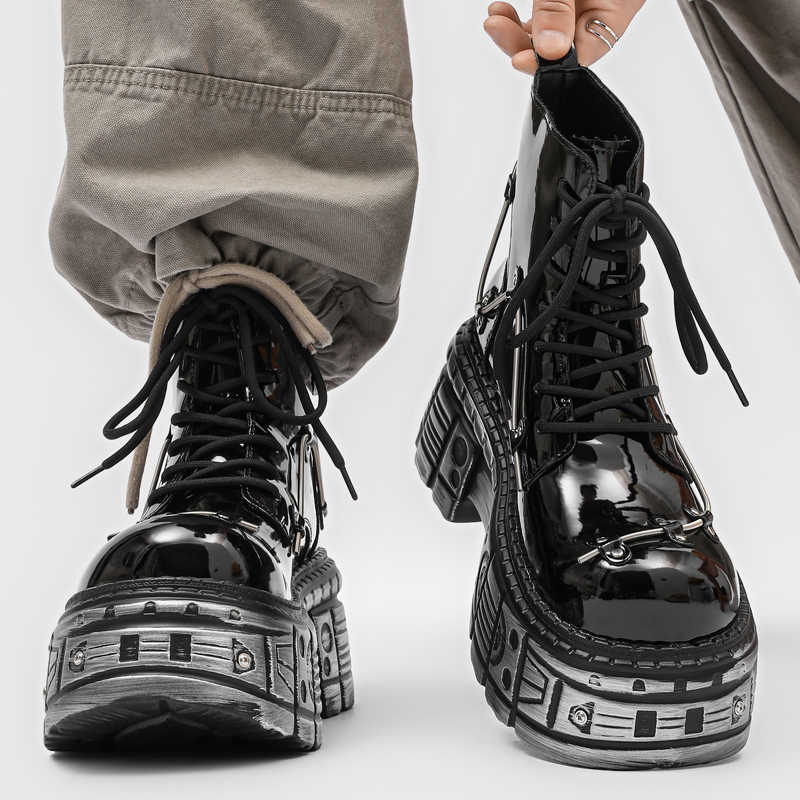 New Men Punk Style Thick Soled - Motorcycle Gear Pattern incelemesi ve fiyatı