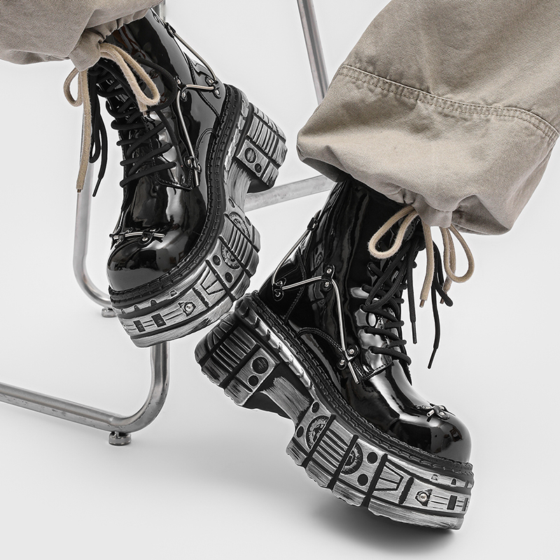 New Men Punk Style Thick Soled - Motorcycle Gear Pattern incelemesi ve fiyatı