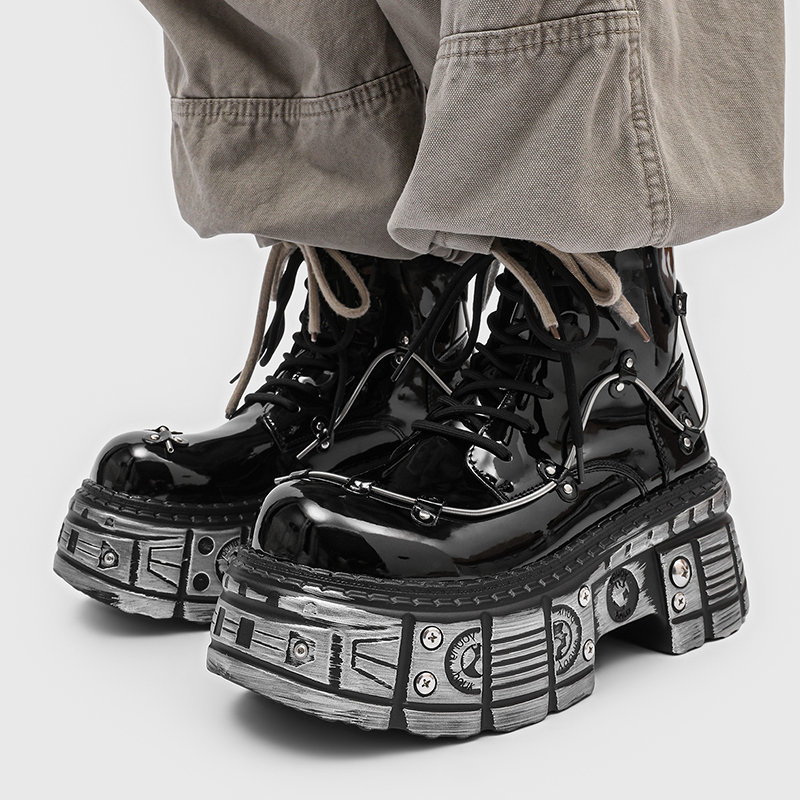 New Men Punk Style Thick Soled - Motorcycle Gear Pattern incelemesi ve fiyatı
